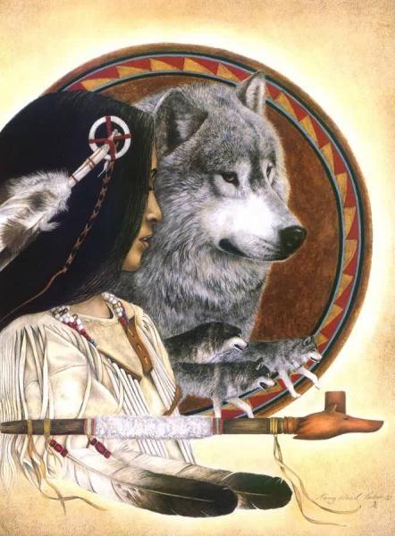 Femme Indienne et son loup